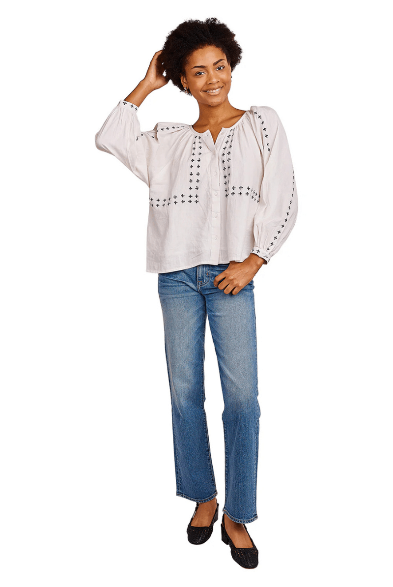 Shirts & Tops - Emerson Fry - Frances Embroidery Blouse in Salt Organic - Archery Close