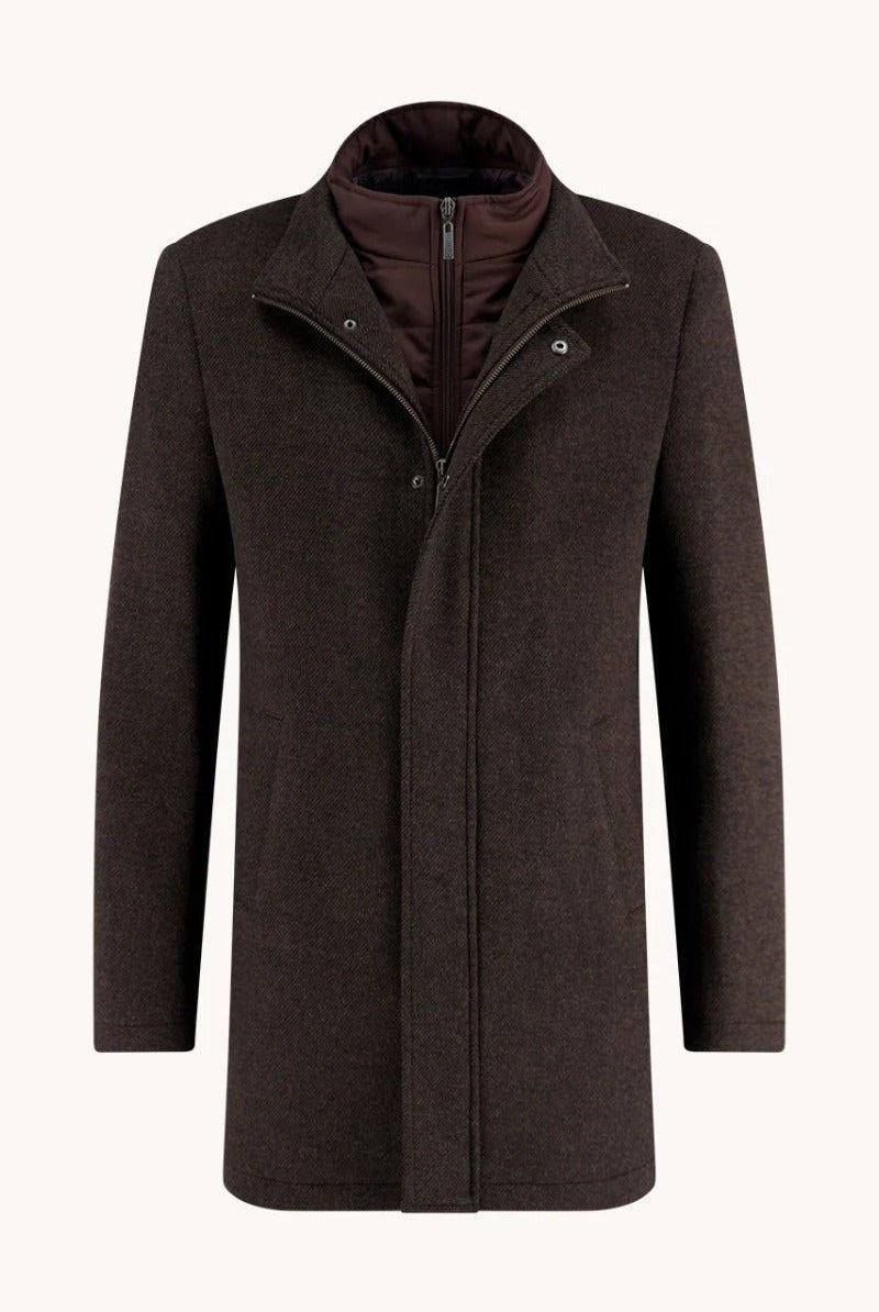 A Fish Named Fred Funnel Neck Coat - Chocolate Brown