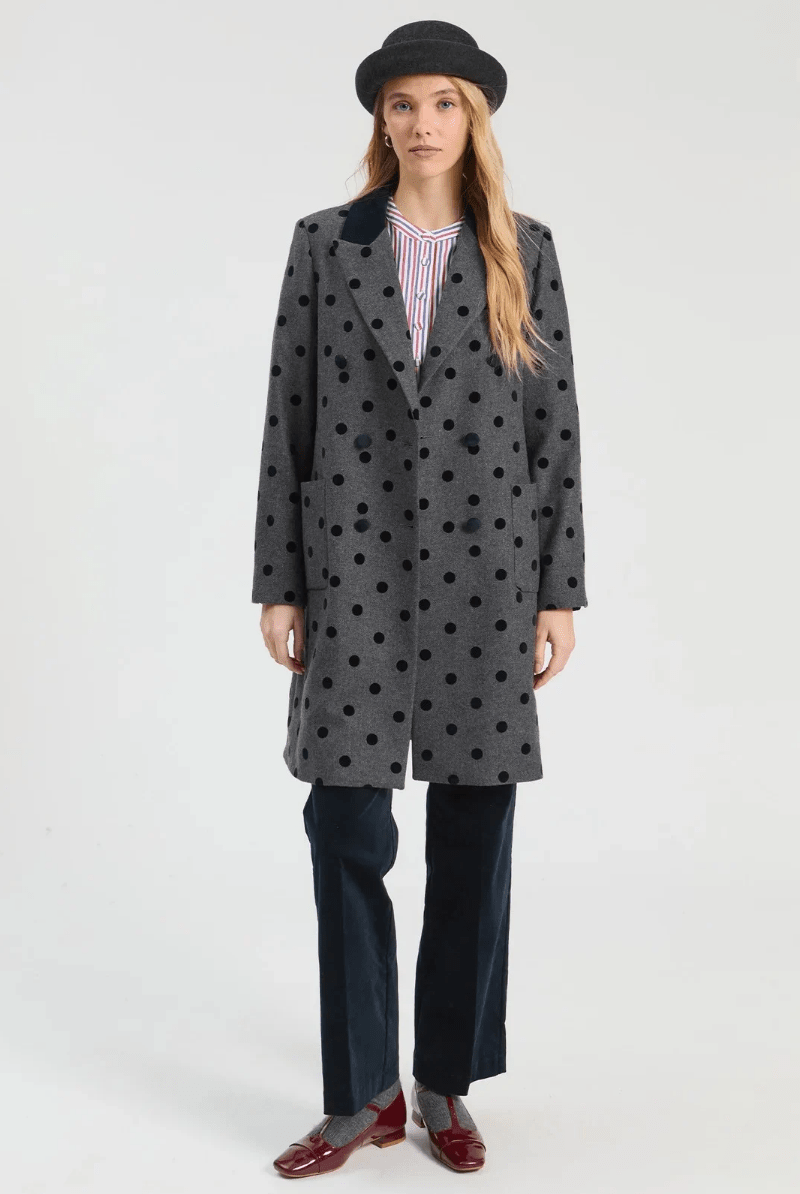 Outerwear - Vilagallo - Gray Polka Dot Coat - Archery Close