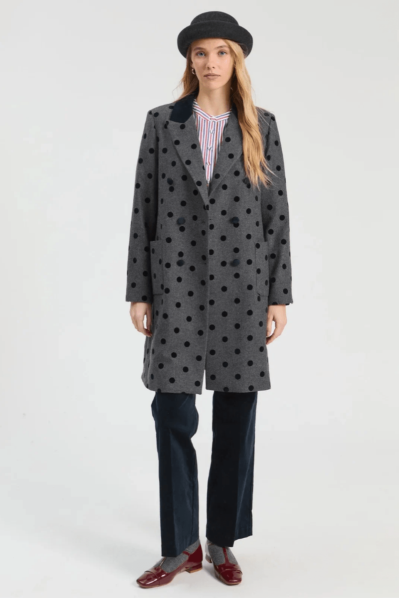 Outerwear - Vilagallo - Gray Polka Dot Coat - Archery Close