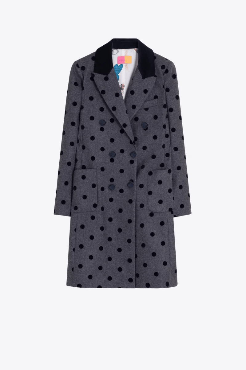 Outerwear - Vilagallo - Gray Polka Dot Coat - Archery Close