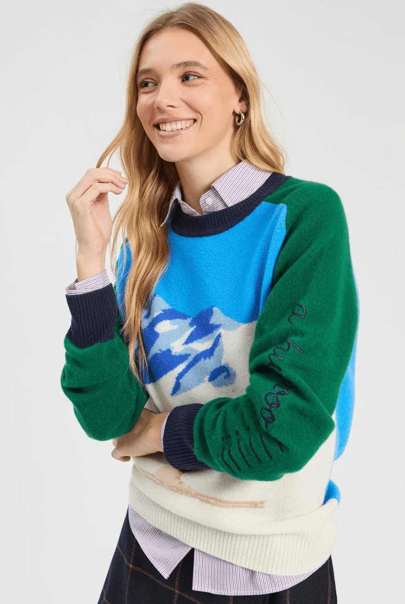 Sweater - Vilagallo - Green & Blue Ski Sweater - Archery Close