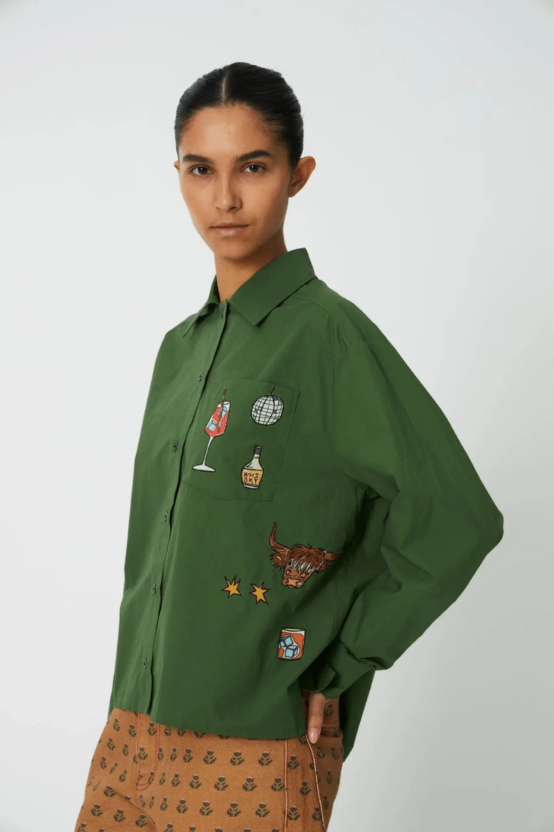 Shirts & Tops - Stella Nova - Green Leaf Embroidery Shirt - Archery Close