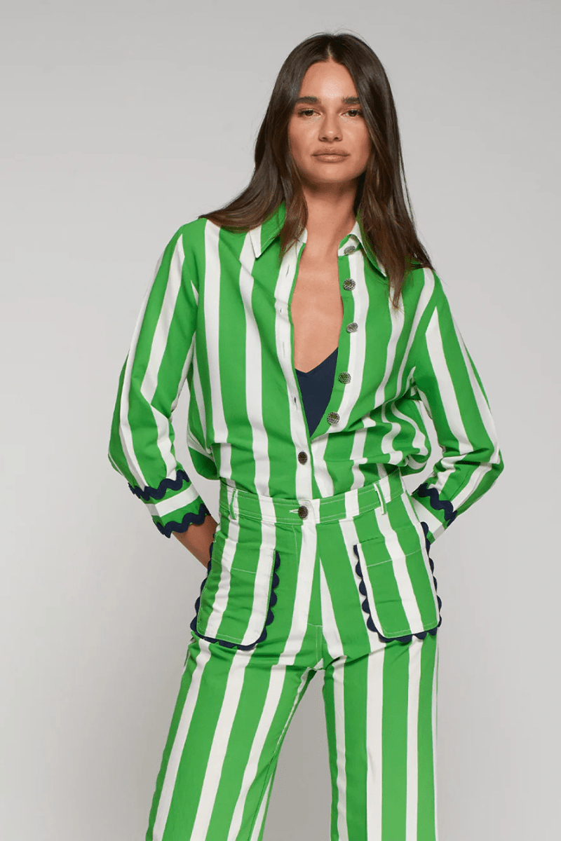 Shirts & Tops - Vilagallo - Green Striped Shirt - Archery Close