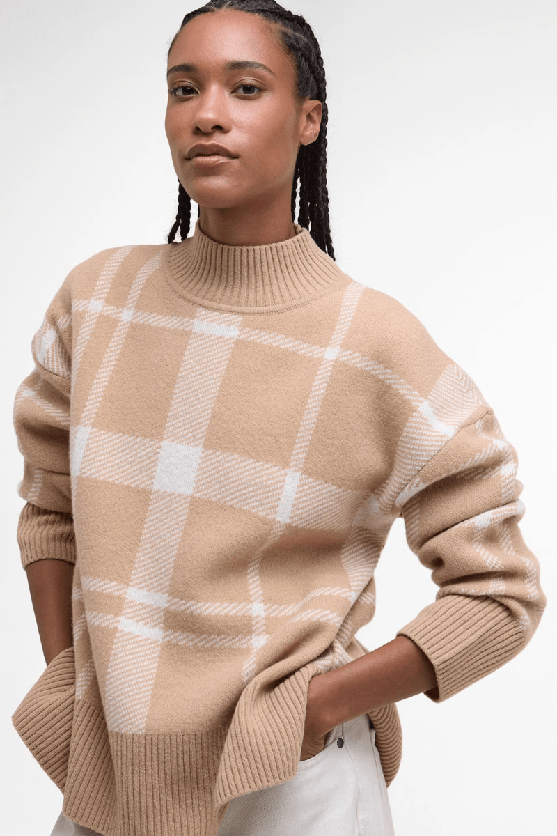 Sweater - Barbour - Harriet Tartan High - Neck Jumper - Archery Close