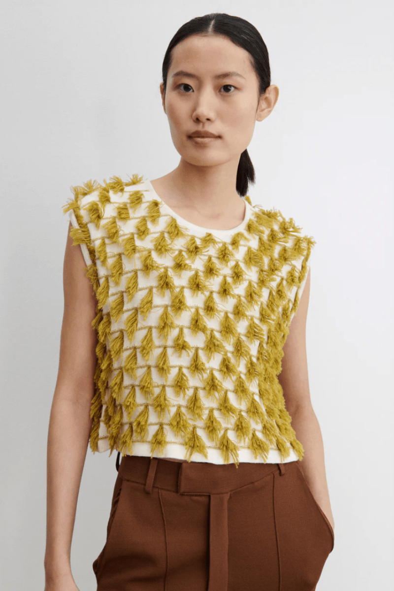 Sweater - Rachel Comey - Hazlitt Top in Cream - Mustard - Archery Close