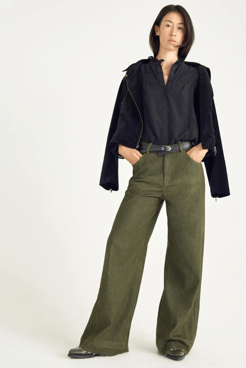 Pants - Cotelac - High - Waisted Wide - Leg Jean in Mousse - Archery Close