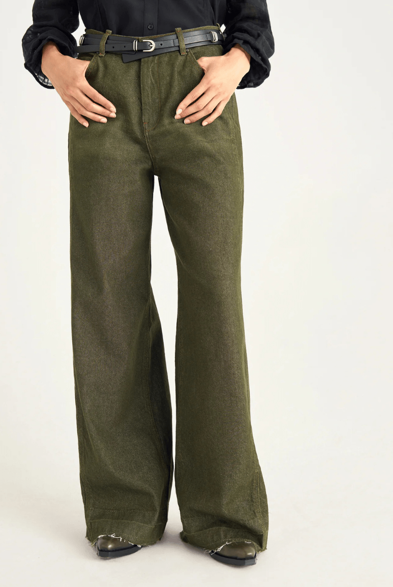 Pants - Cotelac - High - Waisted Wide - Leg Jean in Mousse - Archery Close