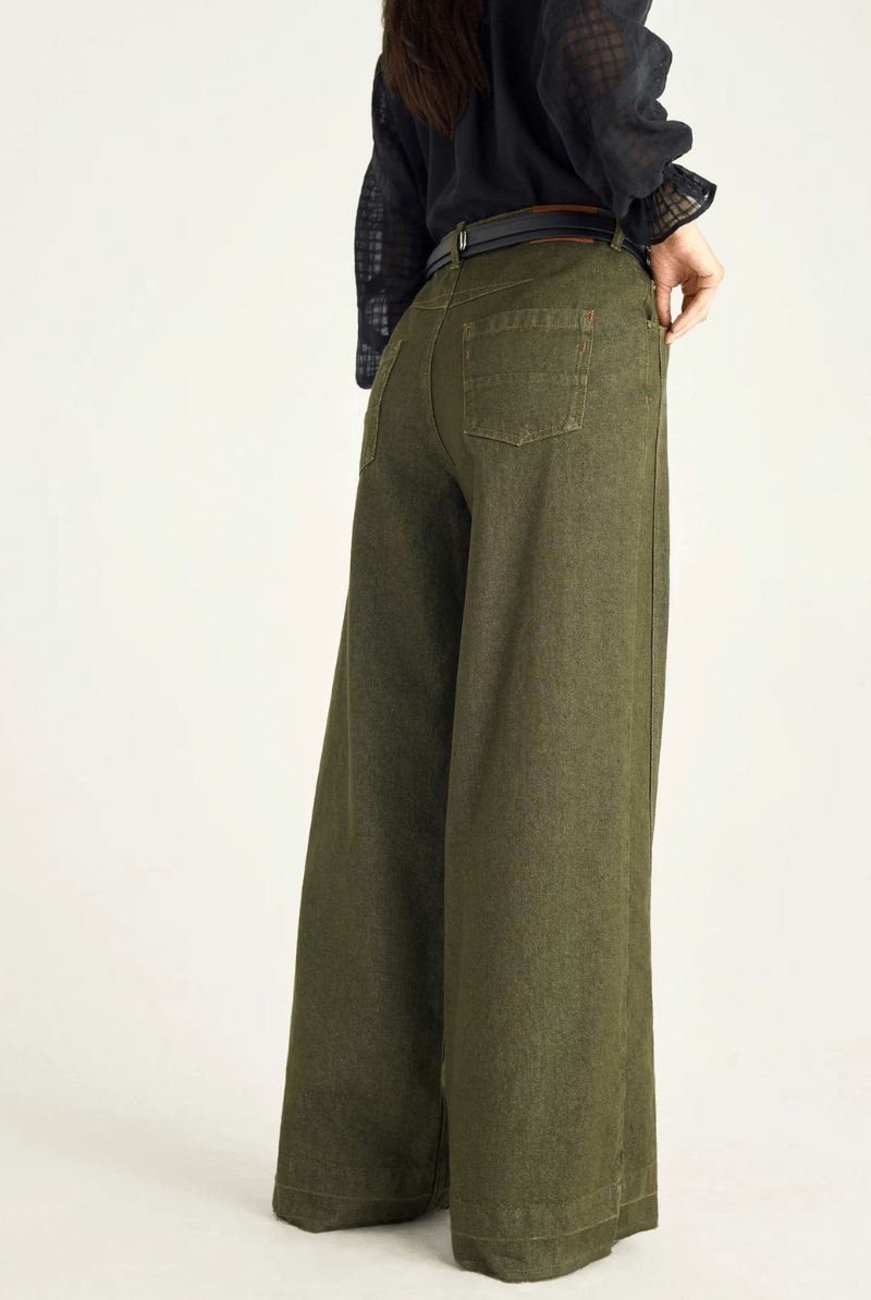 Pants - Cotelac - High - Waisted Wide - Leg Jean in Mousse - Archery Close