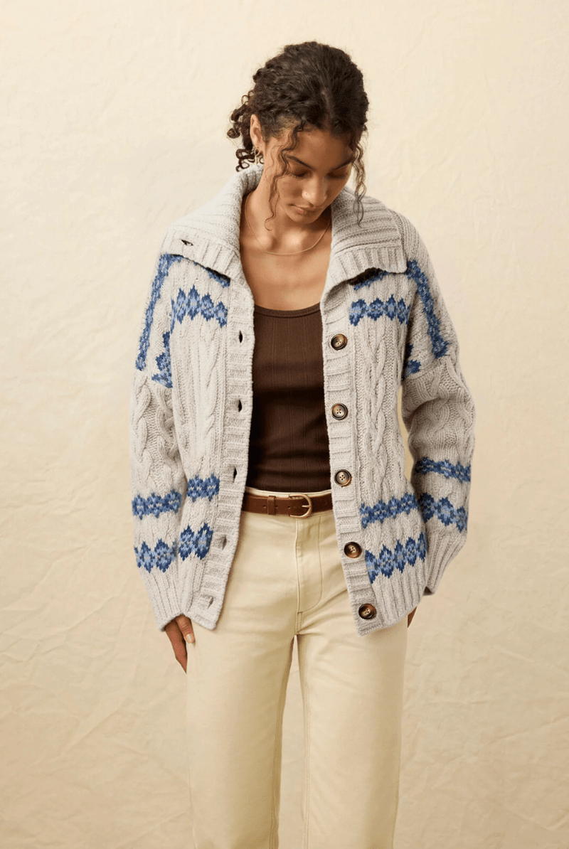 Sweater - Faherty Brand - Highland Fairisle Cardigan in Lakeside Fairisle Snow - Archery Close