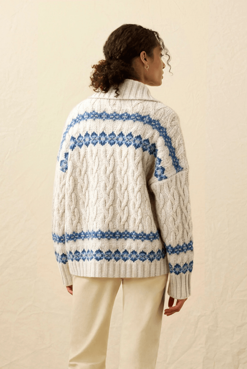 Sweater - Faherty Brand - Highland Fairisle Cardigan in Lakeside Fairisle Snow - Archery Close