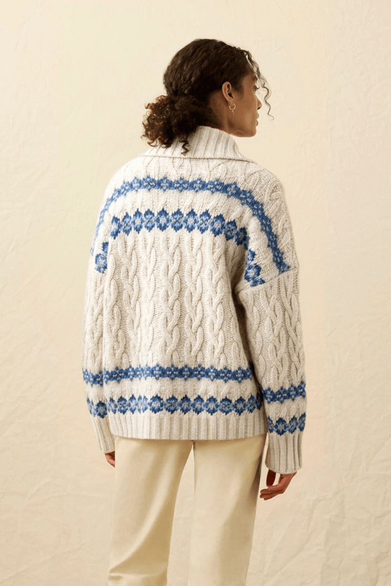 Sweater - Faherty Brand - Highland Fairisle Cardigan in Lakeside Fairisle Snow - Archery Close