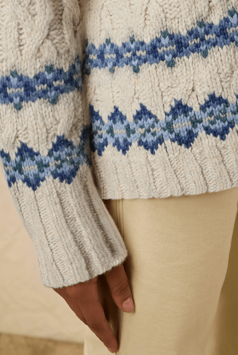 Sweater - Faherty Brand - Highland Fairisle Cardigan in Lakeside Fairisle Snow - Archery Close