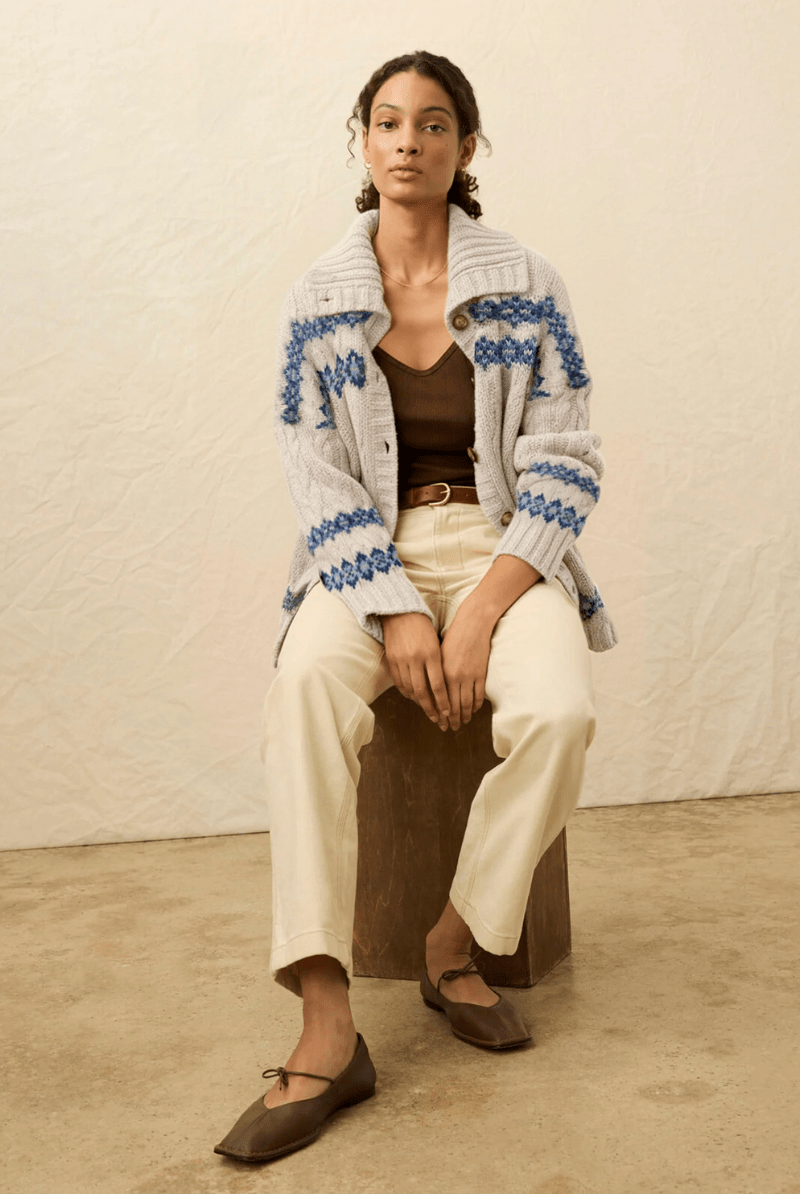 Sweater - Faherty Brand - Highland Fairisle Cardigan in Lakeside Fairisle Snow - Archery Close