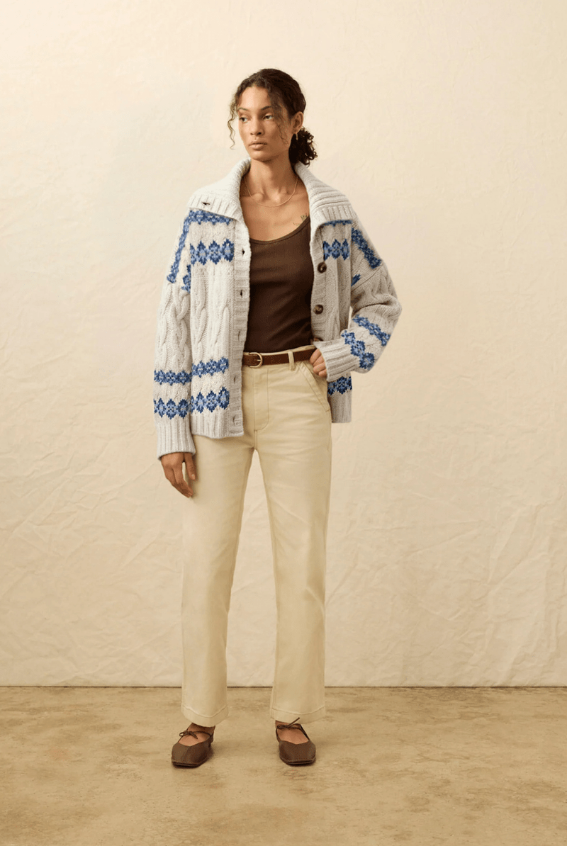 Sweater - Faherty Brand - Highland Fairisle Cardigan in Lakeside Fairisle Snow - Archery Close