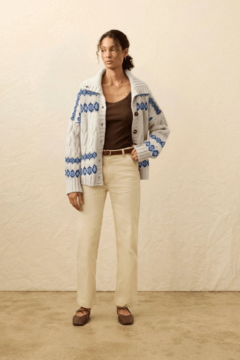 Sweater - Faherty Brand - Highland Fairisle Cardigan in Lakeside Fairisle Snow - Archery Close