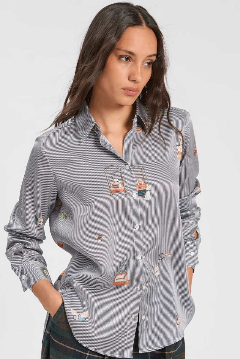 Shirts & Tops - Vilagallo - Hotel Pinstripe Shirt - Archery Close