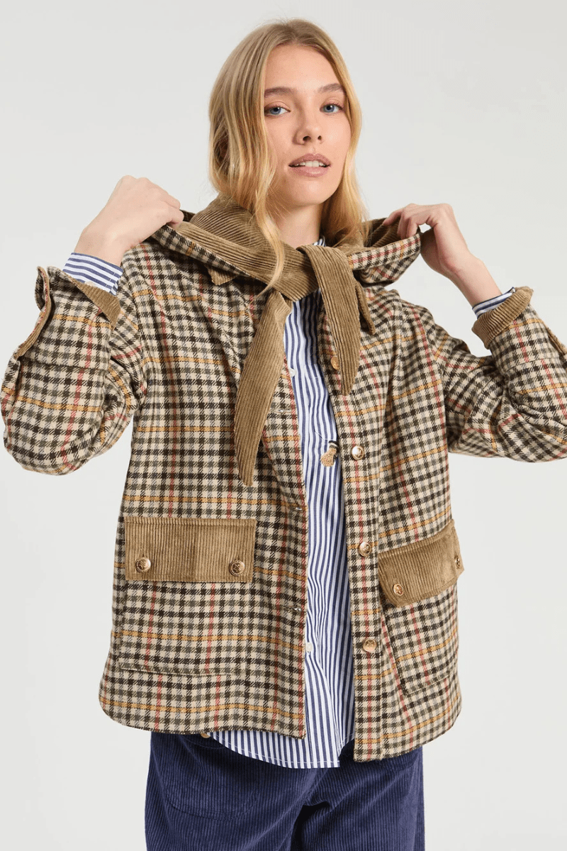 Outerwear - Vilagallo - Houndstooth Jacket with Removable Hood - Archery Close