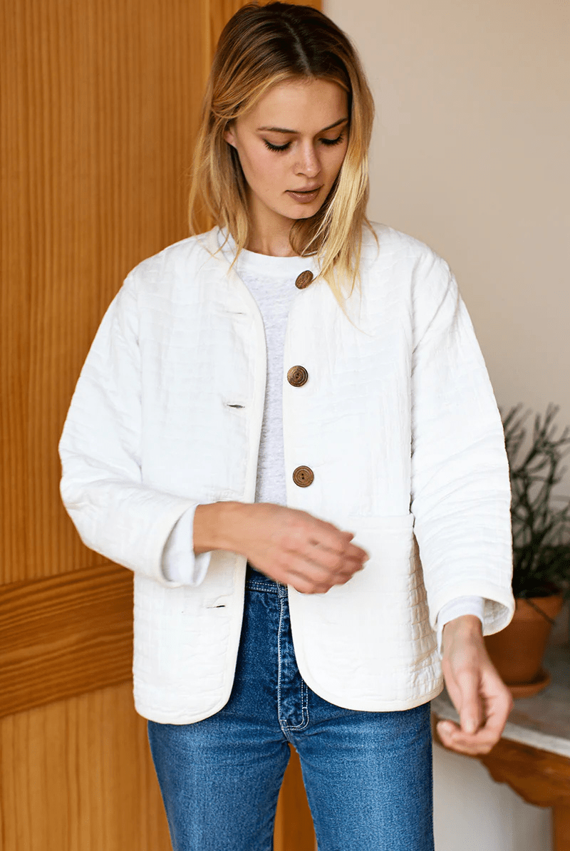 Outerwear - Emerson Fry - India Quilted Jacket in Cloud White Organic - Archery Close