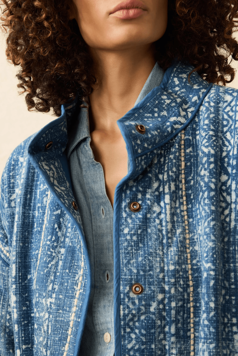 Outerwear - Faherty Brand - Indigo Quilted Patchwork Jacket - Archery Close