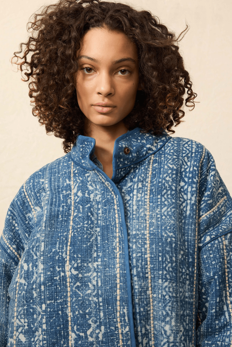 Outerwear - Faherty Brand - Indigo Quilted Patchwork Jacket - Archery Close