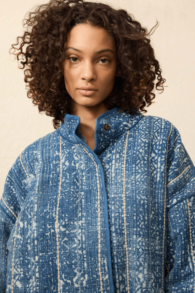 Outerwear - Faherty Brand - Indigo Quilted Patchwork Jacket - Archery Close