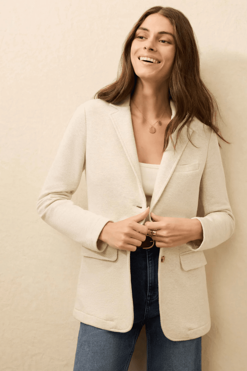 Blazer - Faherty Brand - Inlet Knit Blazer in Light Oatmeal Melange - Archery Close