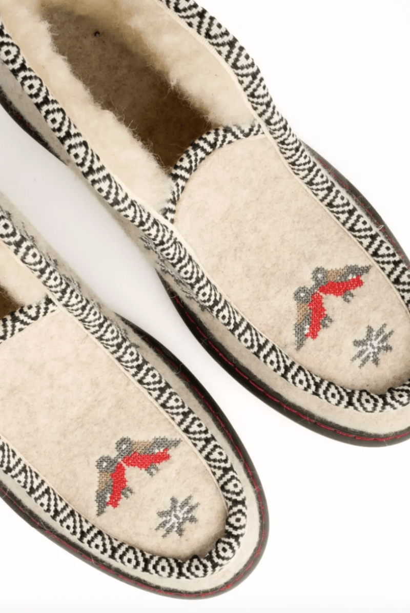 Slippers - Penelope Chilvers - Inuit Embroidered Felt Wool - Lined Slipper - Archery Close