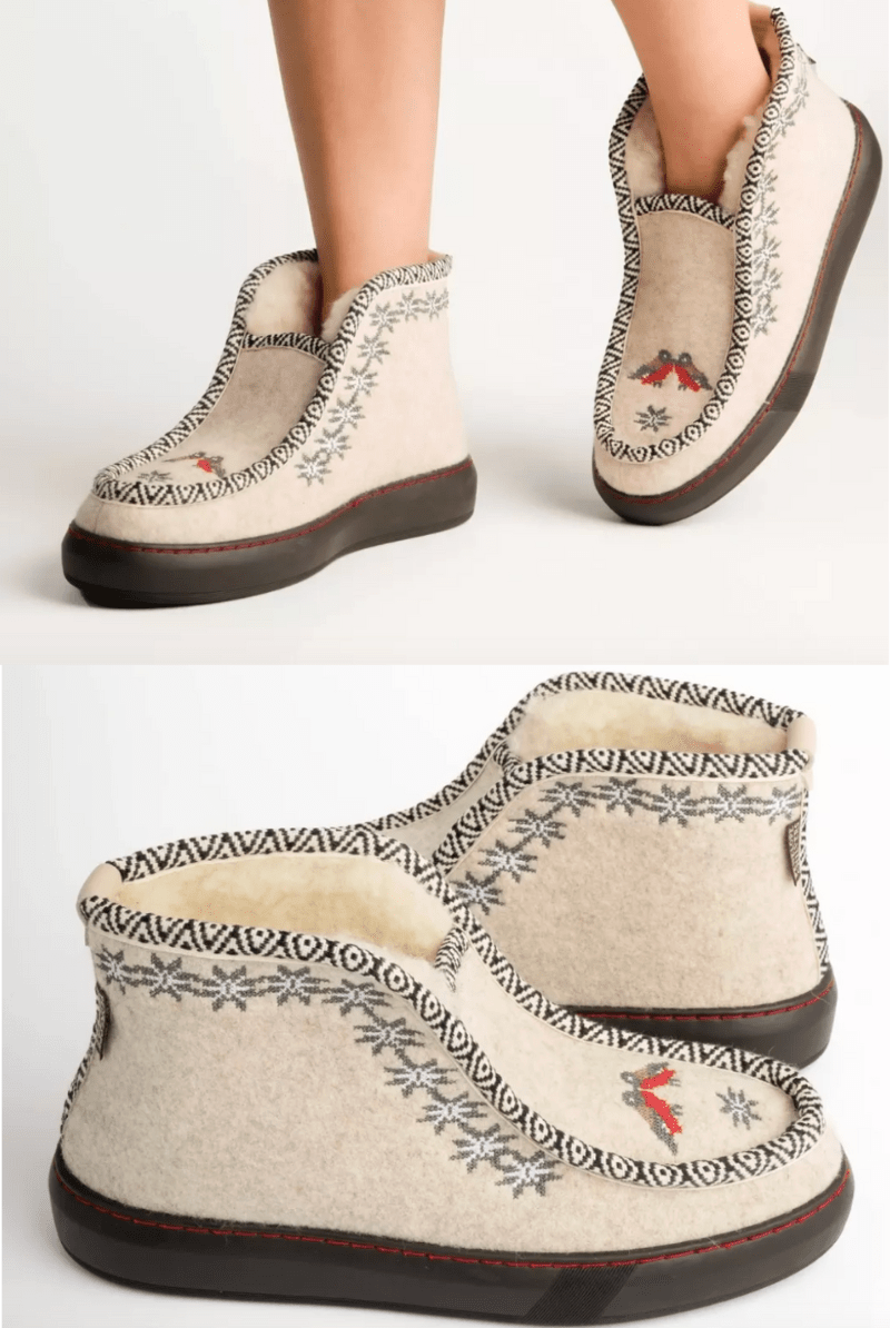 Slippers - Penelope Chilvers - Inuit Embroidered Felt Wool - Lined Slipper - Archery Close