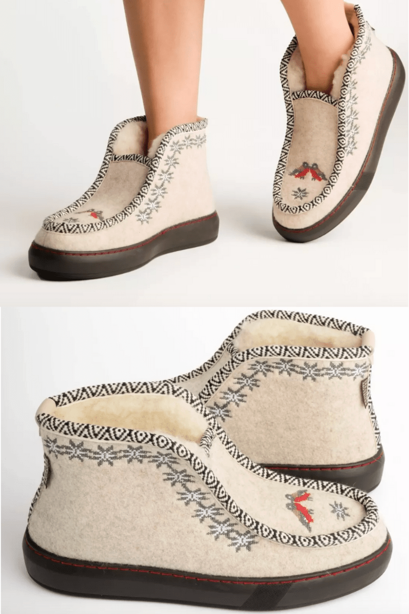 Slippers - Penelope Chilvers - Inuit Embroidered Felt Wool - Lined Slipper - Archery Close