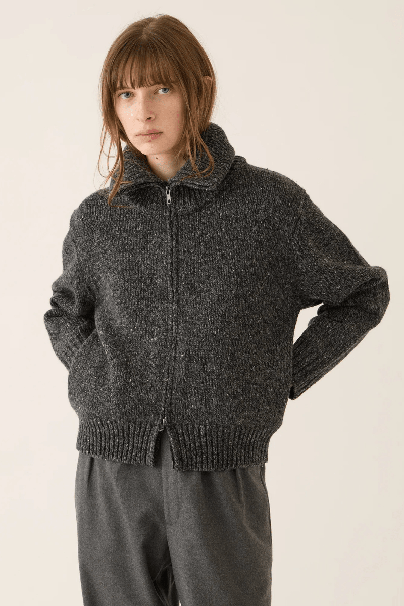 Sweater - DemyLee - Irene Confetti Wool Alpaca Zip Cardigan - Archery Close