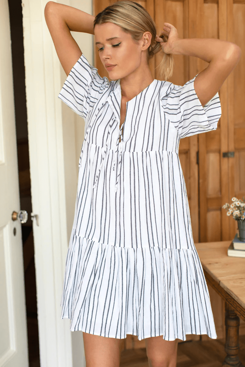 Dresses - Emerson Fry - Isla Dress 2 in Textured Stripes - Archery Close
