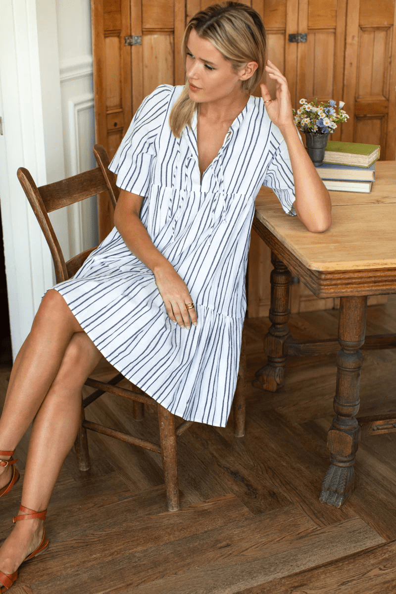 Dresses - Emerson Fry - Isla Dress 2 in Textured Stripes - Archery Close