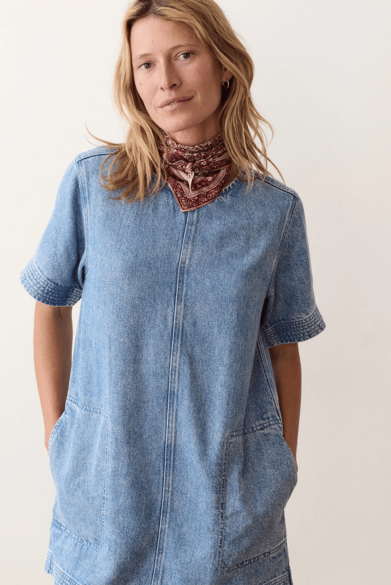 Dresses - Marine Layer - Izzy Denim Shift Dress - Archery Close