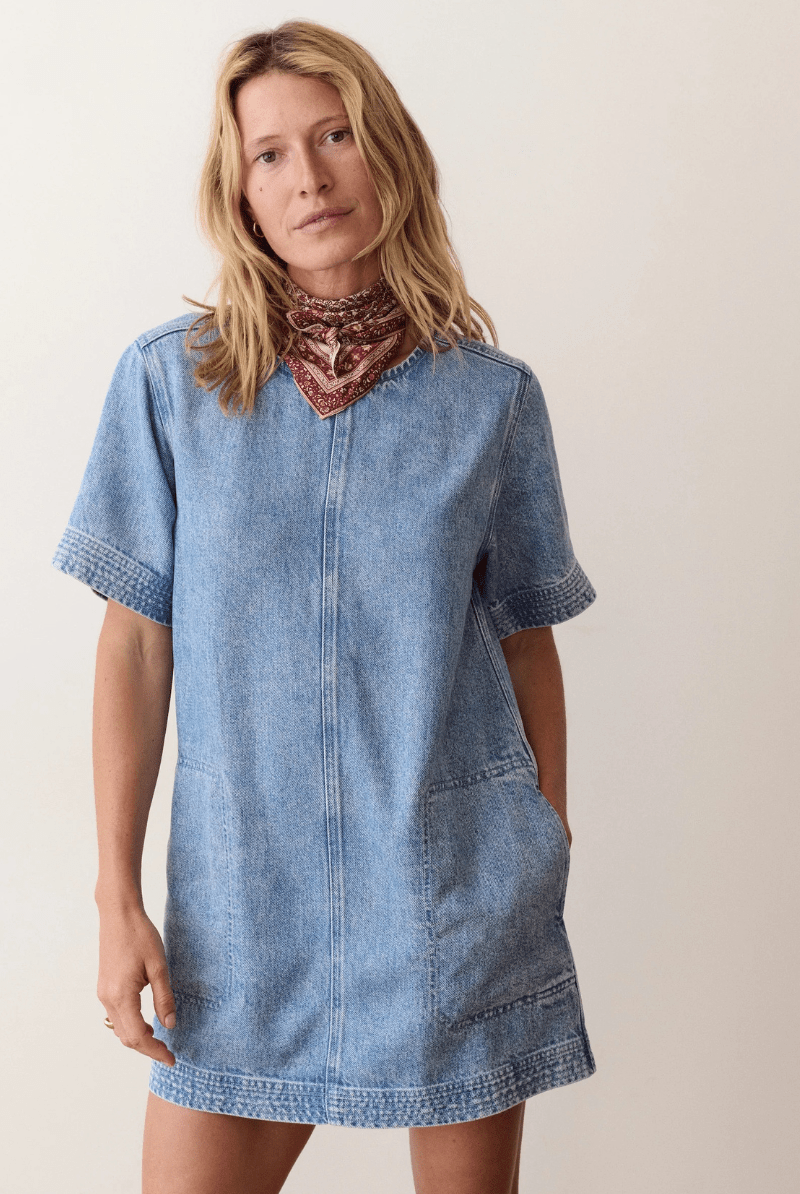 Dresses - Marine Layer - Izzy Denim Shift Dress - Archery Close