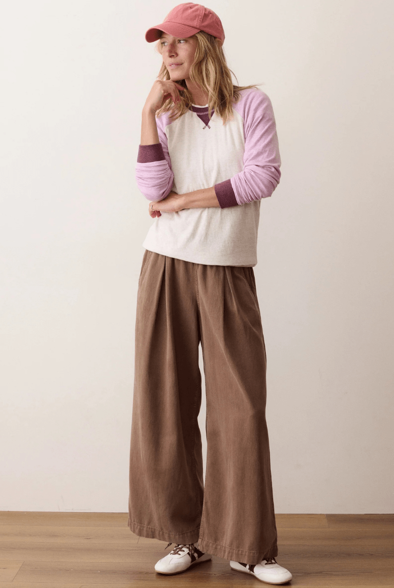 Shirts & Tops - Marine Layer - Juno Varsity Raglan in Sand & Lilac - Archery Close