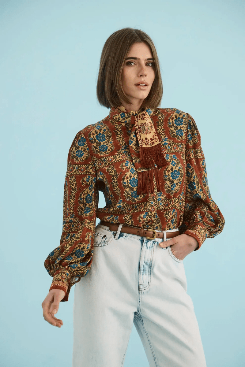 Shirts & Tops - Hunter Bell - Karis Blouse in Amber Glen Brown - Archery Close