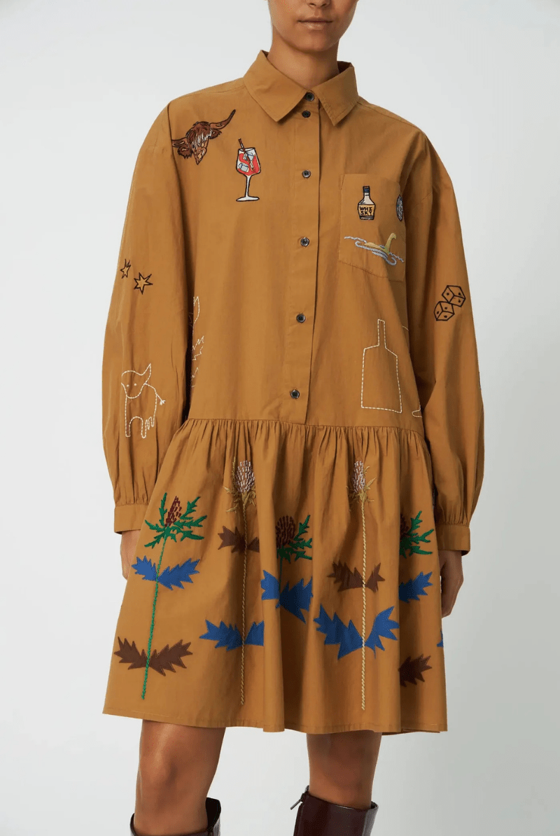 Dresses - Stella Nova - Khaki Embroidery Dress - Archery Close