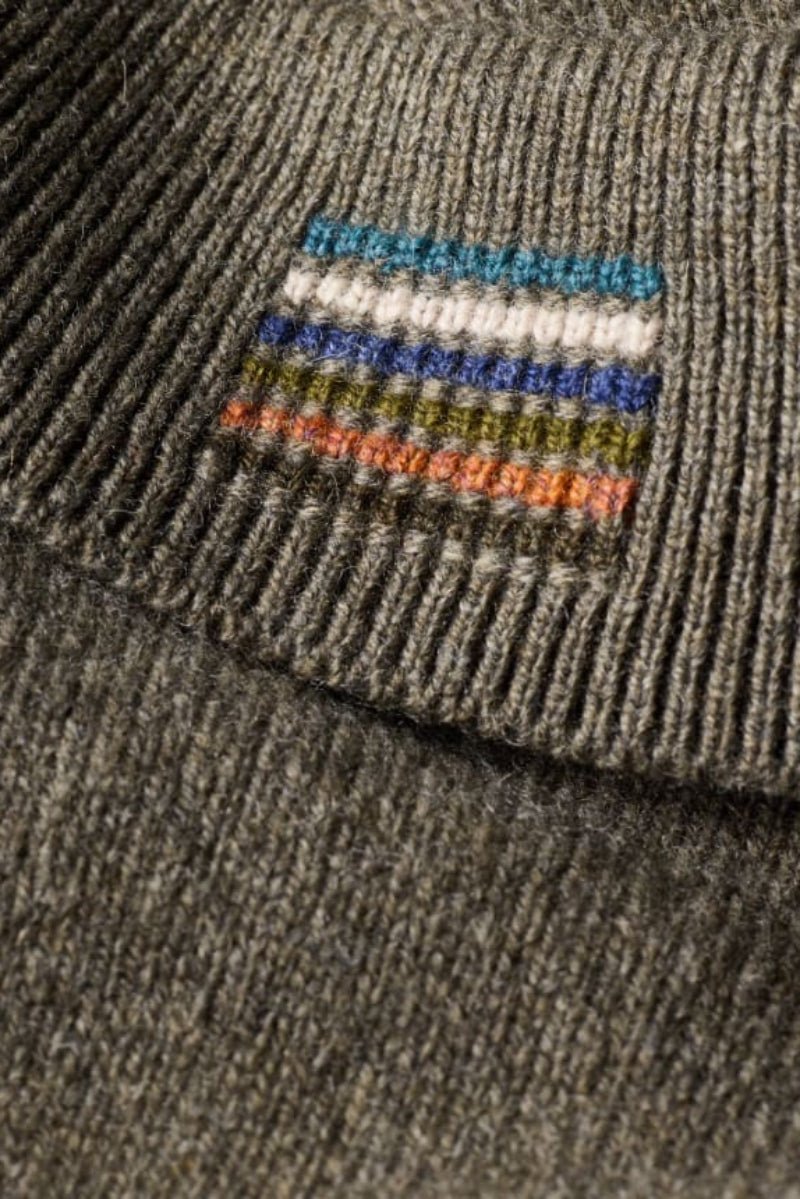 Sweater - Paul Smith - Khaki Merino Wool Long-Sleeve Polo Shirt - Archery Close