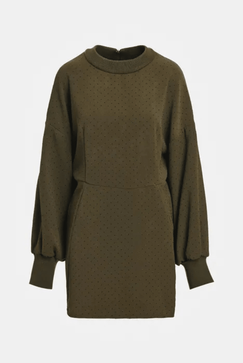 Dresses - Essentiel Antwerp - Khaki rhinestone-embellished mini dress - Archery Close