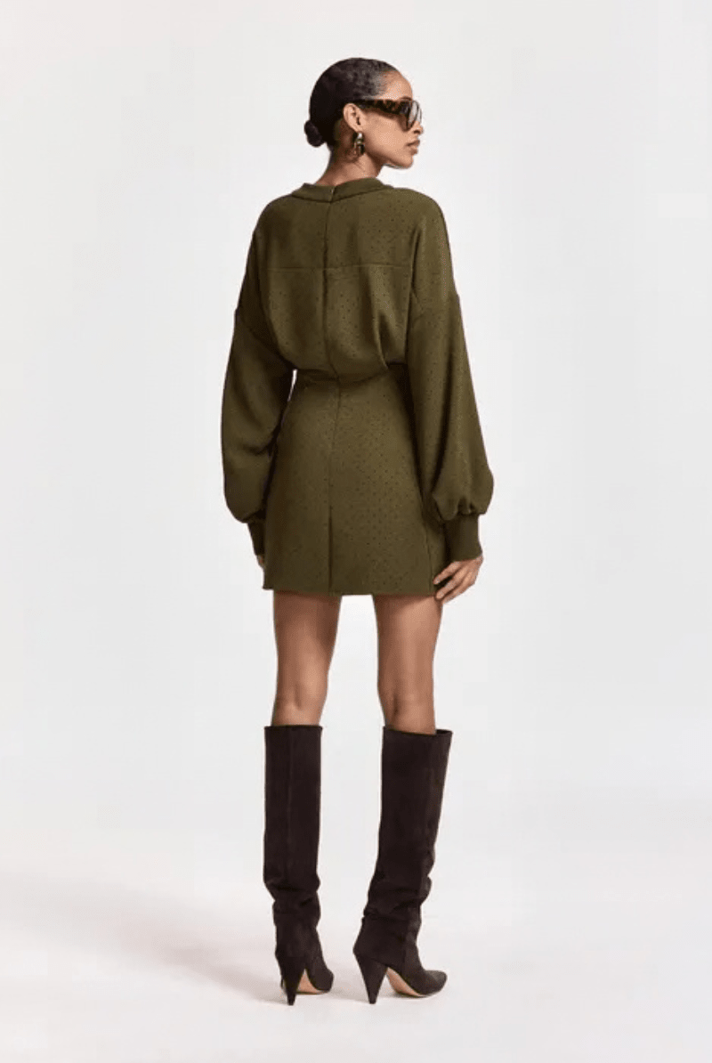 Dresses - Essentiel Antwerp - Khaki rhinestone-embellished mini dress - Archery Close