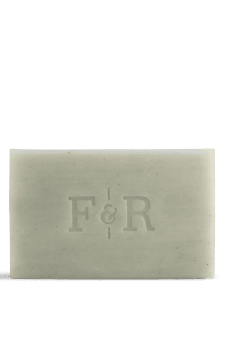 Bar of soap with 'F&R' branding on a white background