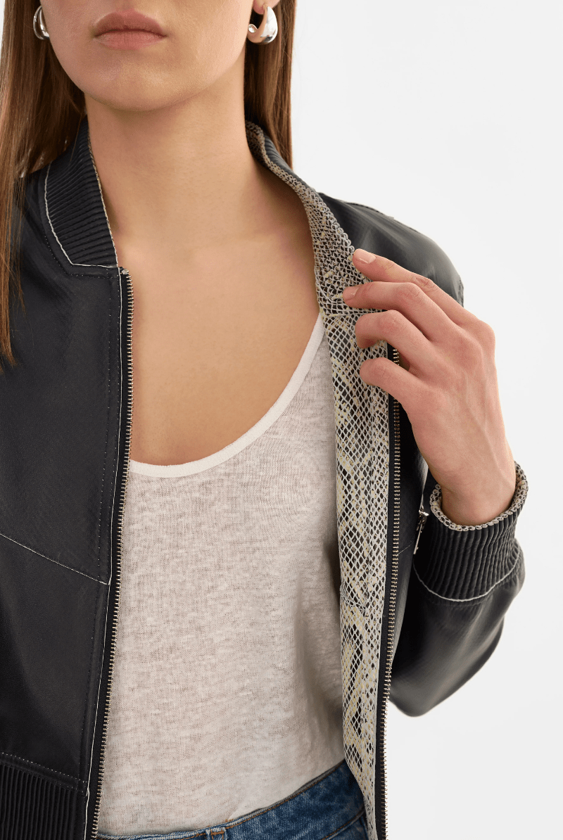 Outerwear - Lamarque - Kordella Reversible Leather in Charcoal/Snake - Archery Close