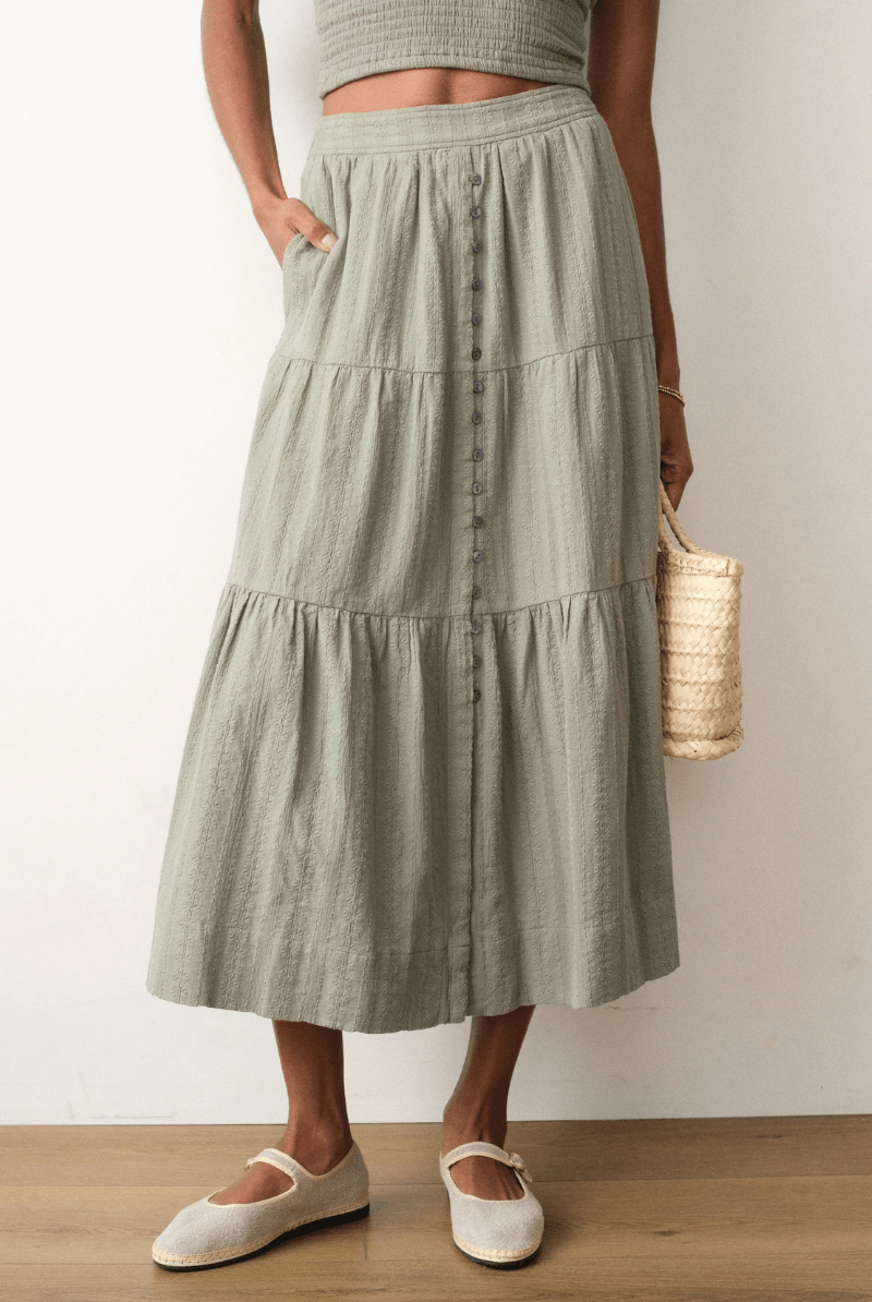 Skirts - Marine Layer - Lana Button - Through Skirt in Sage - Archery Close