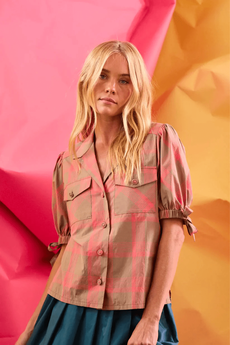 Shirts & Tops - Hunter Bell - Landon Top in Day Glow Check - Archery Close