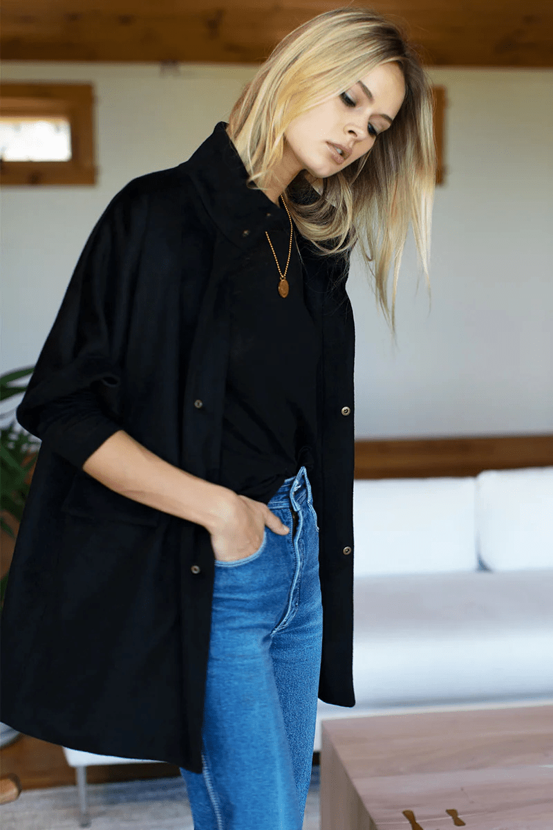 Outerwear - Emerson Fry - Layering Jacket in Black Wool Cashmere - Archery Close