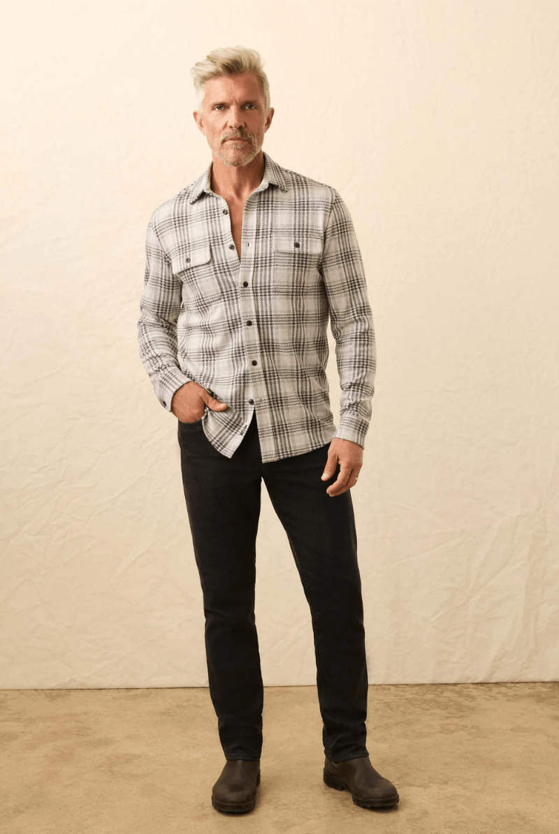 Shirts & Tops - Faherty Brand - Legend Sweater Shirt in Charcoal Cream Plaid - Archery Close