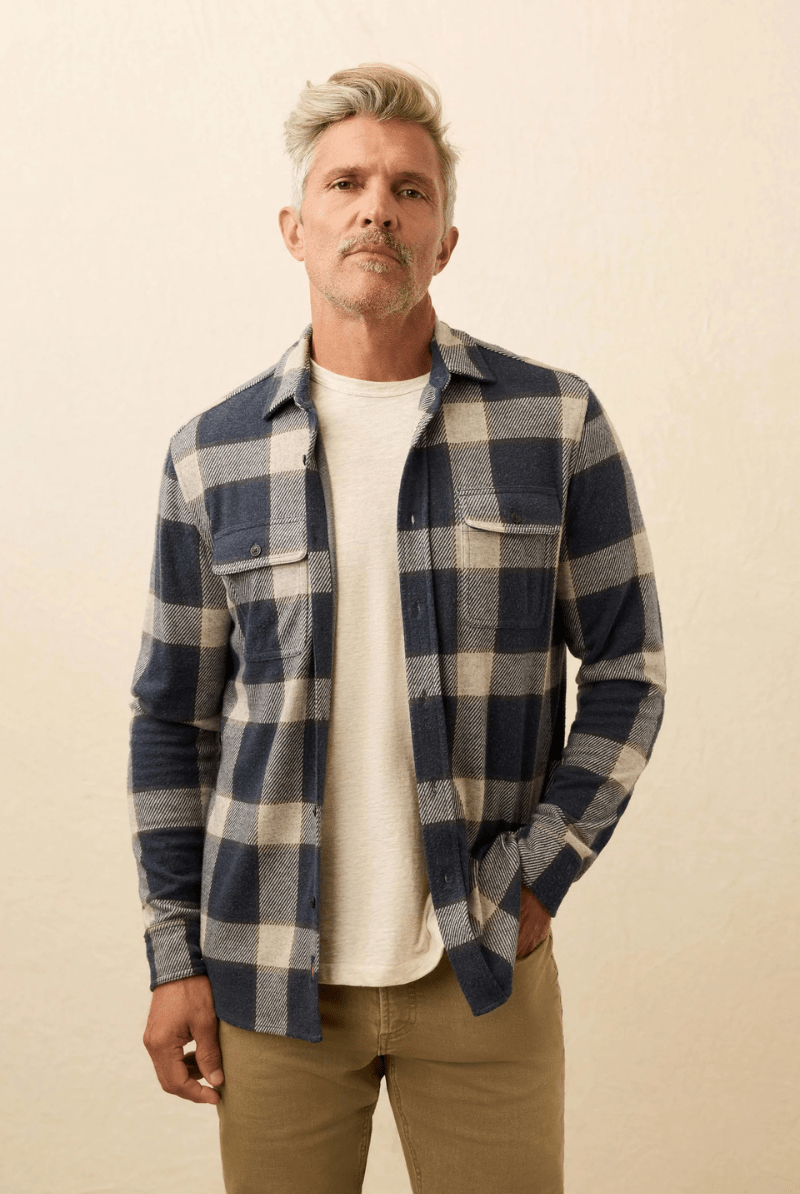 Shirts & Tops - Faherty Brand - Legend Sweater Shirt in Navy Cloud Plain - Archery Close