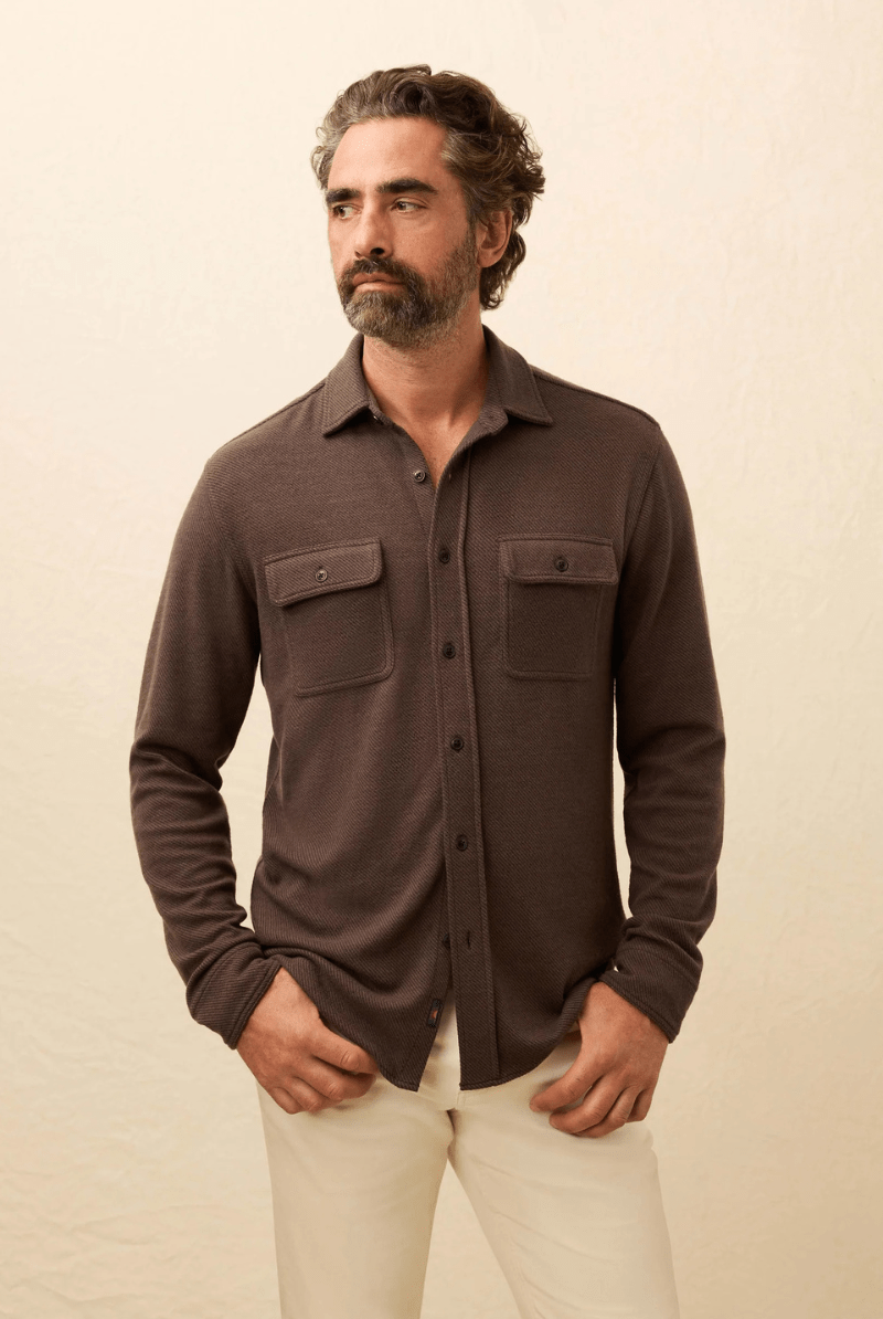 Shirts & Tops - Faherty Brand - Legend Sweater Shirt in Valley Brown Twill - Archery Close