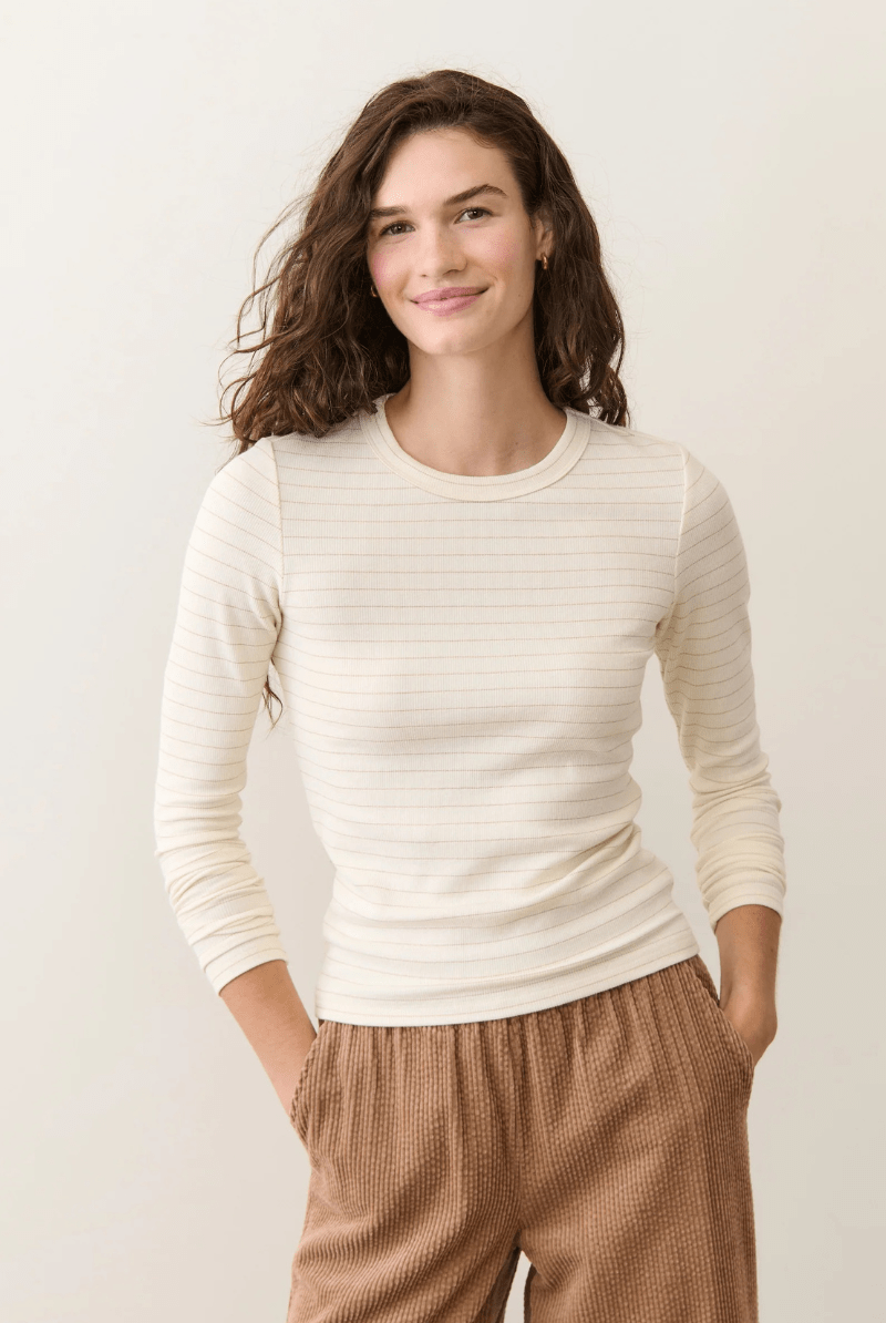 Shirts & Tops - Marine Layer - Lexi Rib Sun - In Longsleeve Crew ini Tee Ivory/Rose Gold - Archery Close